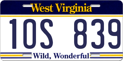 WV license plate 1OS839