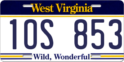 WV license plate 1OS853