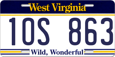 WV license plate 1OS863