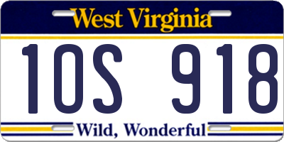WV license plate 1OS918