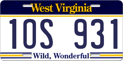 WV license plate 1OS931