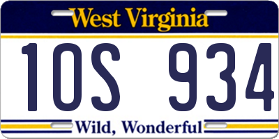 WV license plate 1OS934