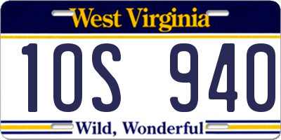 WV license plate 1OS940