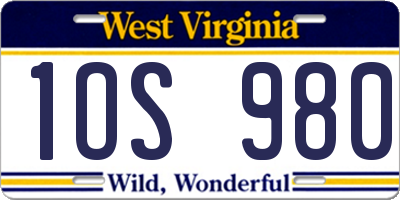WV license plate 1OS980