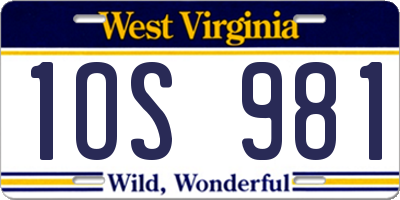 WV license plate 1OS981