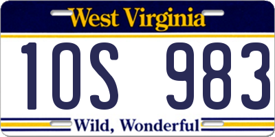 WV license plate 1OS983