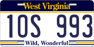WV license plate 1OS993