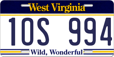 WV license plate 1OS994