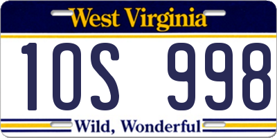 WV license plate 1OS998