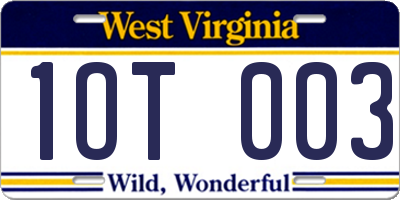 WV license plate 1OT003