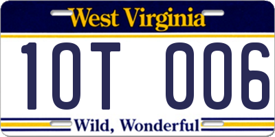 WV license plate 1OT006
