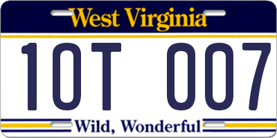 WV license plate 1OT007