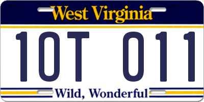 WV license plate 1OT011