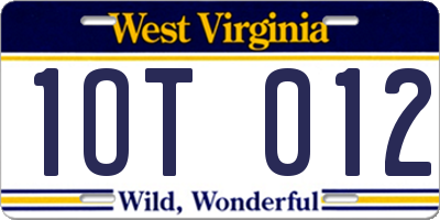 WV license plate 1OT012