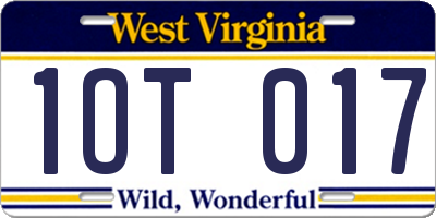 WV license plate 1OT017