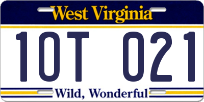 WV license plate 1OT021