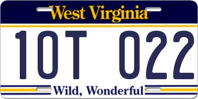WV license plate 1OT022