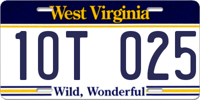 WV license plate 1OT025