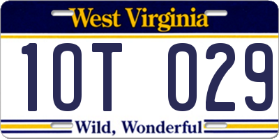 WV license plate 1OT029