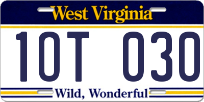 WV license plate 1OT030