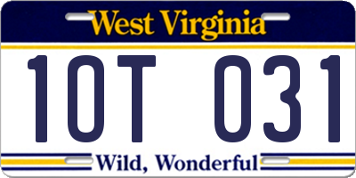 WV license plate 1OT031