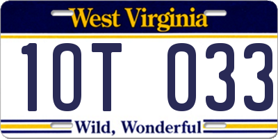 WV license plate 1OT033