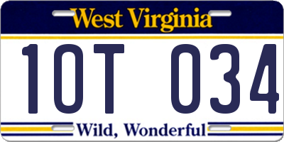 WV license plate 1OT034