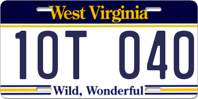 WV license plate 1OT040