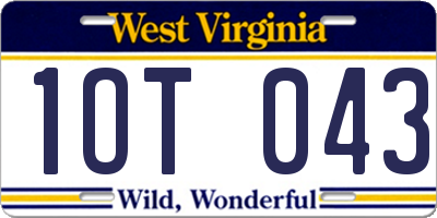WV license plate 1OT043