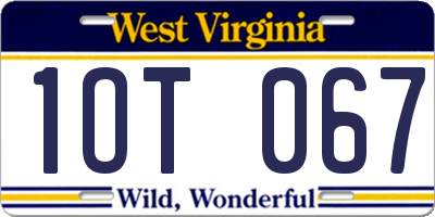 WV license plate 1OT067