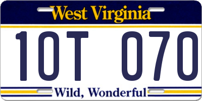 WV license plate 1OT070