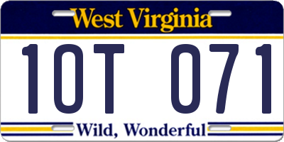 WV license plate 1OT071