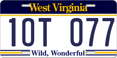 WV license plate 1OT077