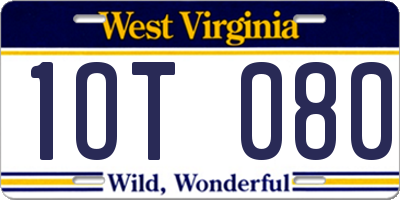 WV license plate 1OT080