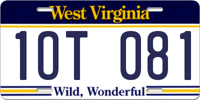 WV license plate 1OT081