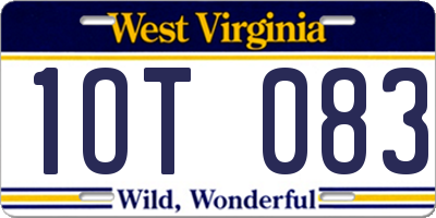 WV license plate 1OT083