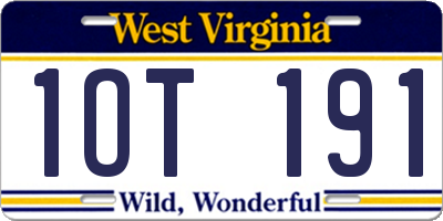 WV license plate 1OT191