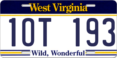 WV license plate 1OT193