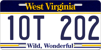 WV license plate 1OT202