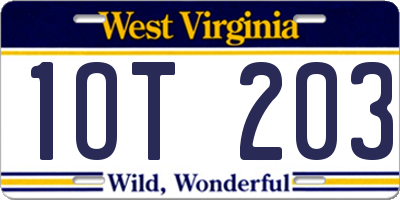 WV license plate 1OT203