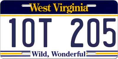 WV license plate 1OT205
