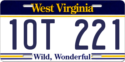 WV license plate 1OT221