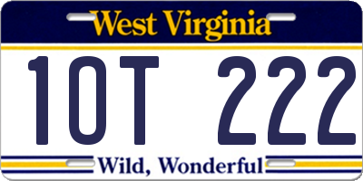 WV license plate 1OT222