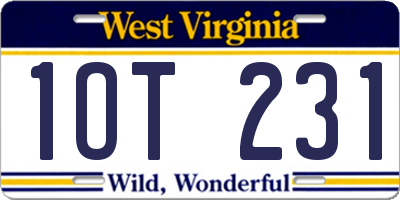 WV license plate 1OT231
