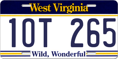 WV license plate 1OT265