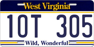 WV license plate 1OT305