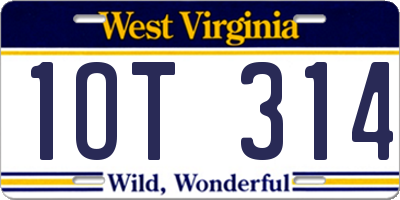 WV license plate 1OT314