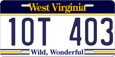 WV license plate 1OT403