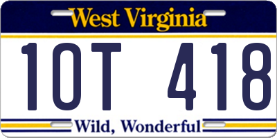 WV license plate 1OT418