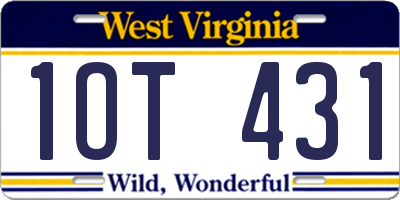 WV license plate 1OT431
